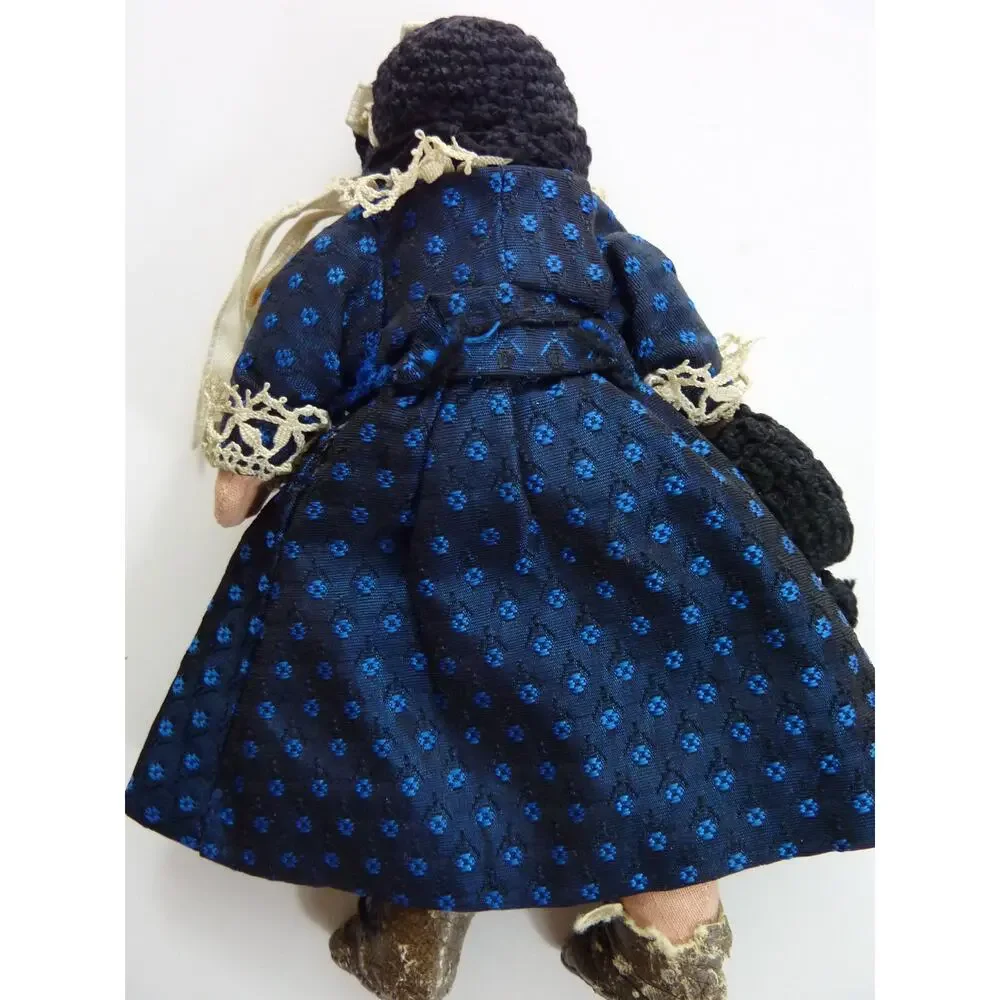 Vintage 1930s Artisan Oil Cloth Doll Hand Painted Pressed Cloth Face Antique 7